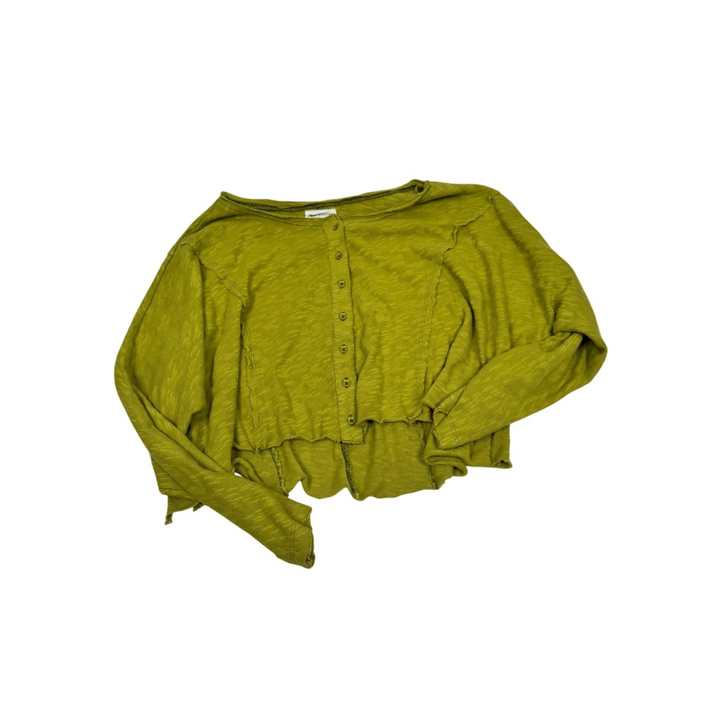 Urban Outfitters Chartreuse Green Cropped Button Front Cardigan Slub Knit Medium